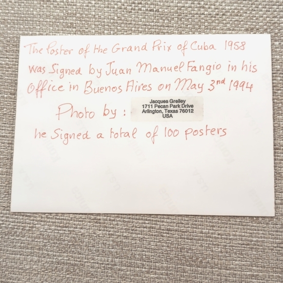 1958 Grand Prix of Cuba Event LE Poster Autographed Signed by Juan Manuel Fangio - Picture 9 of 15